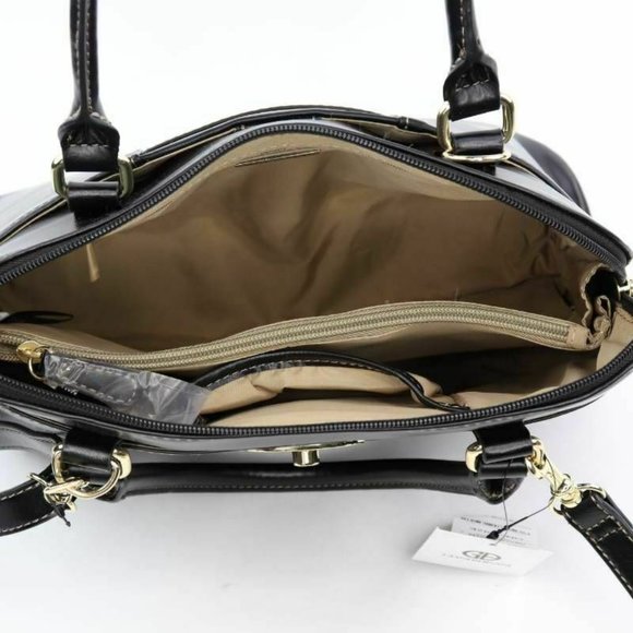 Giani Bernini Womens Glazed Dome Satchel Handbag Black Turn-Lock Zipper OS - Picture 4 of 9